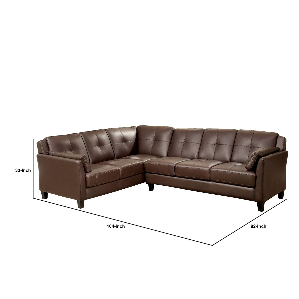 Faux Leather Upholstered Wooden Sectional Setwith Pillow Top Armrests, Brown