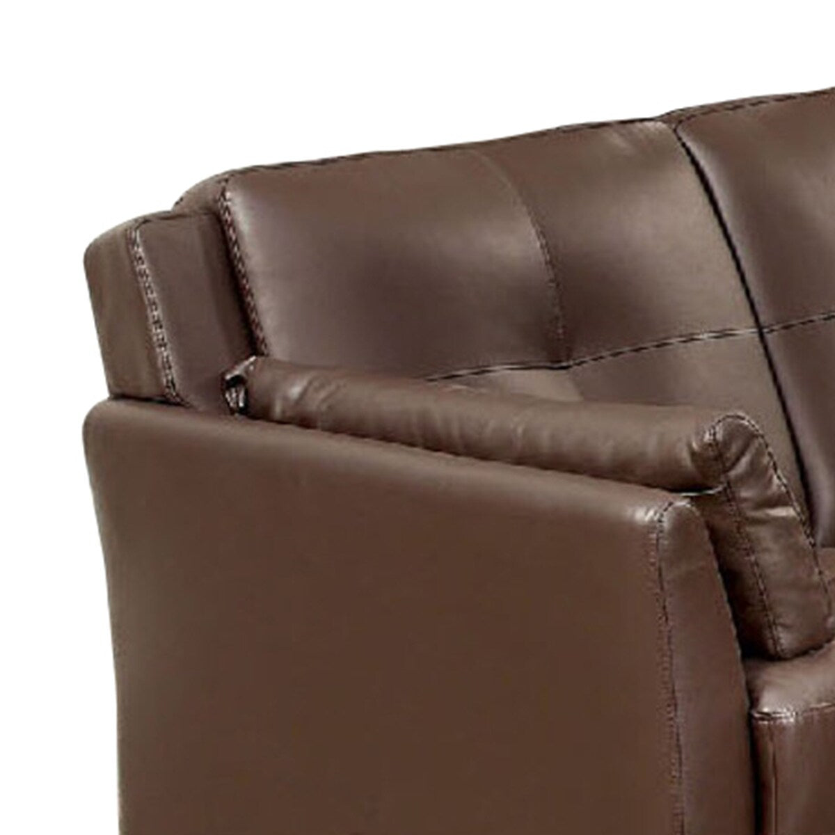 Faux Leather Upholstered Wooden Sectional Setwith Pillow Top Armrests, Brown