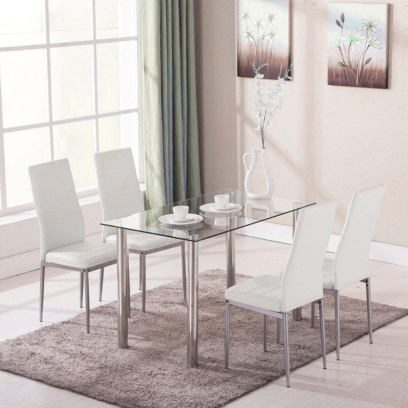 Faux Leather and Glass 5-piece Kitchen Dining Set