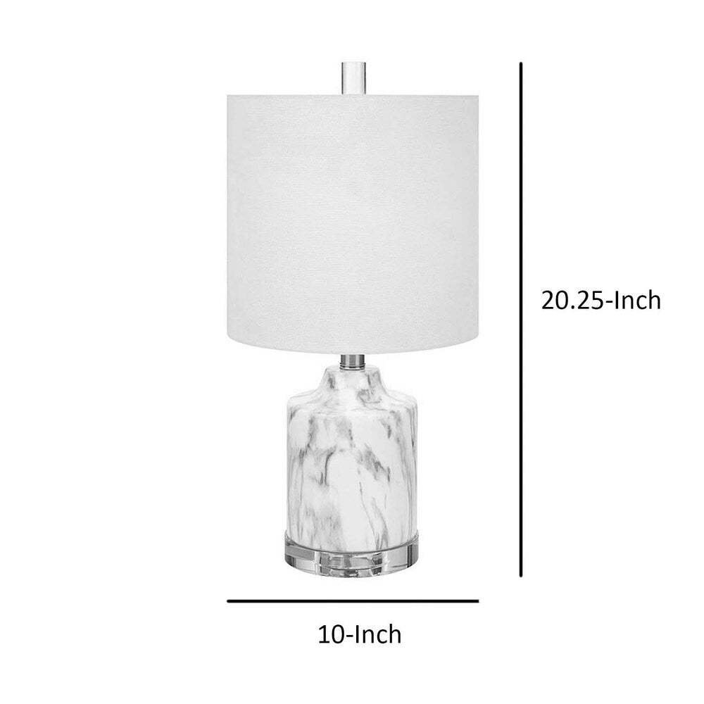 Faux Marble Mini Lamps with Drum Shape Linen Shade, White and Brown, Assortment of Two