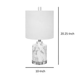 Faux Marble Mini Lamps with Drum Shape Linen Shade, White and Brown, Assortment of Two