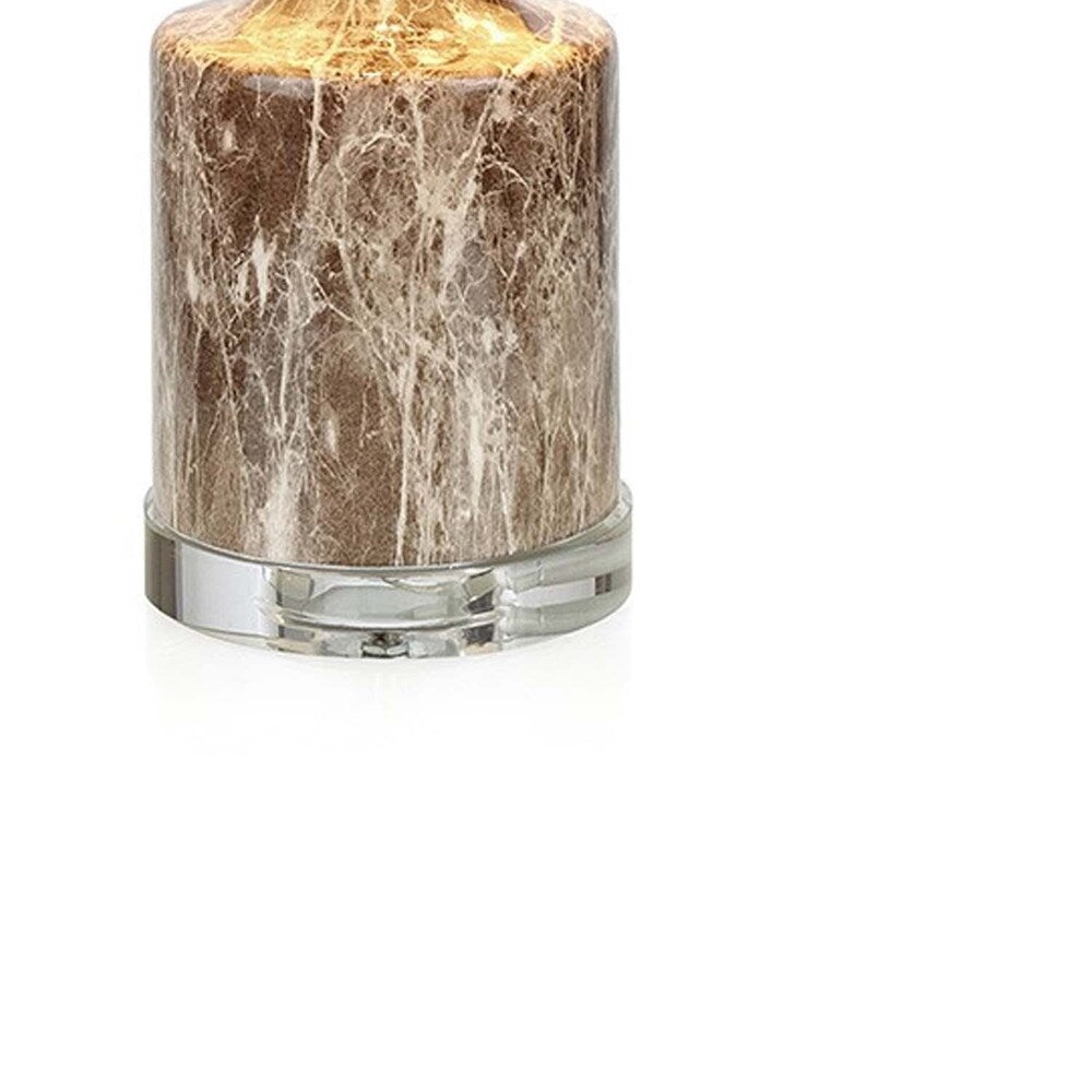 Faux Marble Mini Lamps with Drum Shape Linen Shade, White and Brown, Assortment of Two