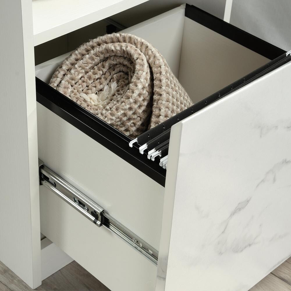 Faux Marble Oak Nightstands with 1 Drawer and Open Storage Shelf
