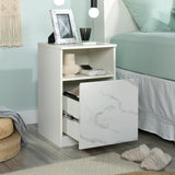 Faux Marble Oak Nightstands with 1 Drawer and Open Storage Shelf