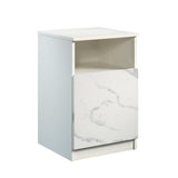 Faux Marble Oak Nightstands with 1 Drawer and Open Storage Shelf