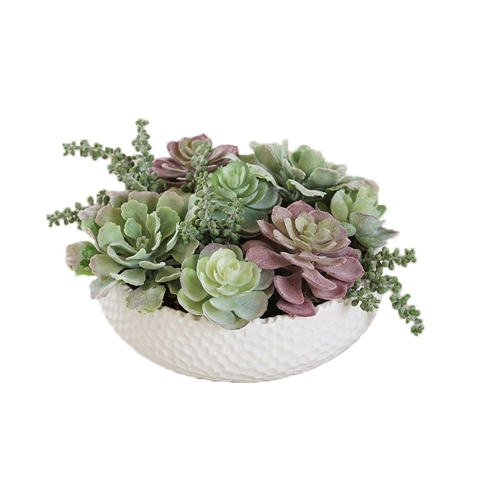Faux Mixed Succulent Arrangement Plant in Ceramic Round Vase
