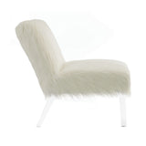 Faux Sheepskin Upholstered Accent Chair with Acrylic Legs, White
