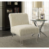 Faux Sheepskin Upholstered Accent Chair with Acrylic Legs, White