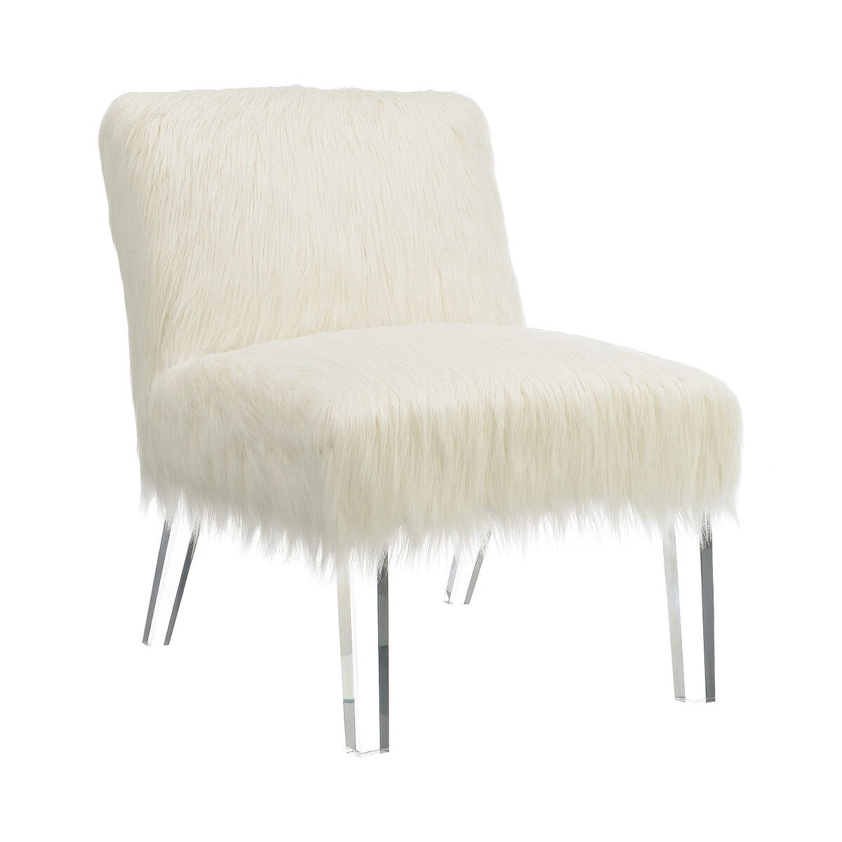Faux Sheepskin Upholstered Accent Chair with Acrylic Legs, White