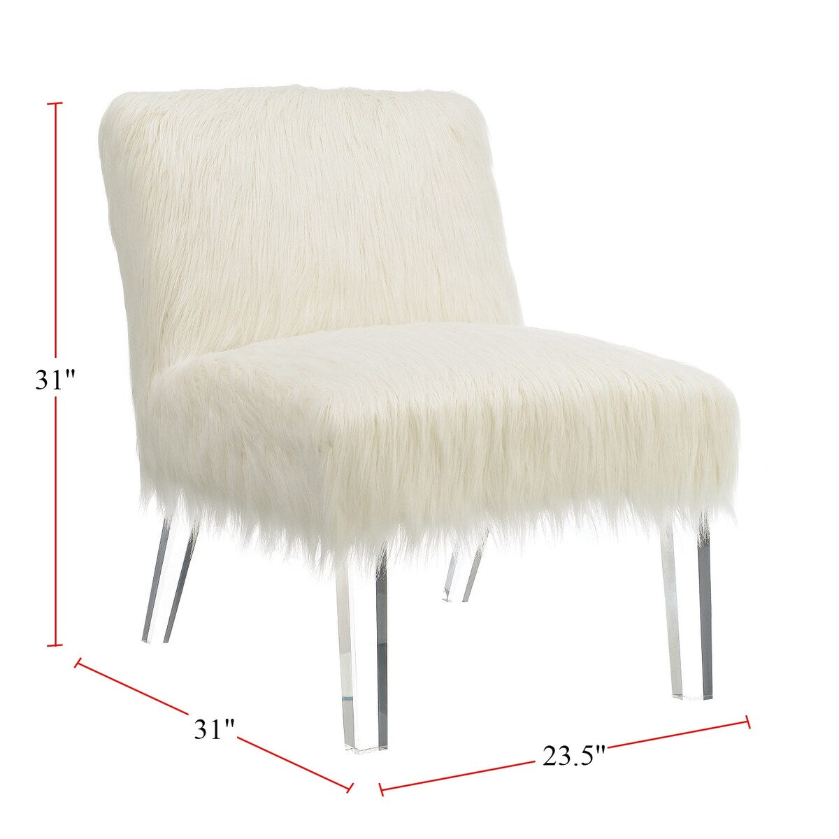 Faux Sheepskin Upholstered Accent Chair with Acrylic Legs, White