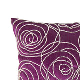 Faux Silk Cotton Pillow with Pearl Beads, Purple and Silver,