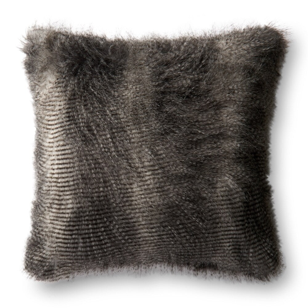 Faux-fur Grey Textured 22-inch Pillow Cover