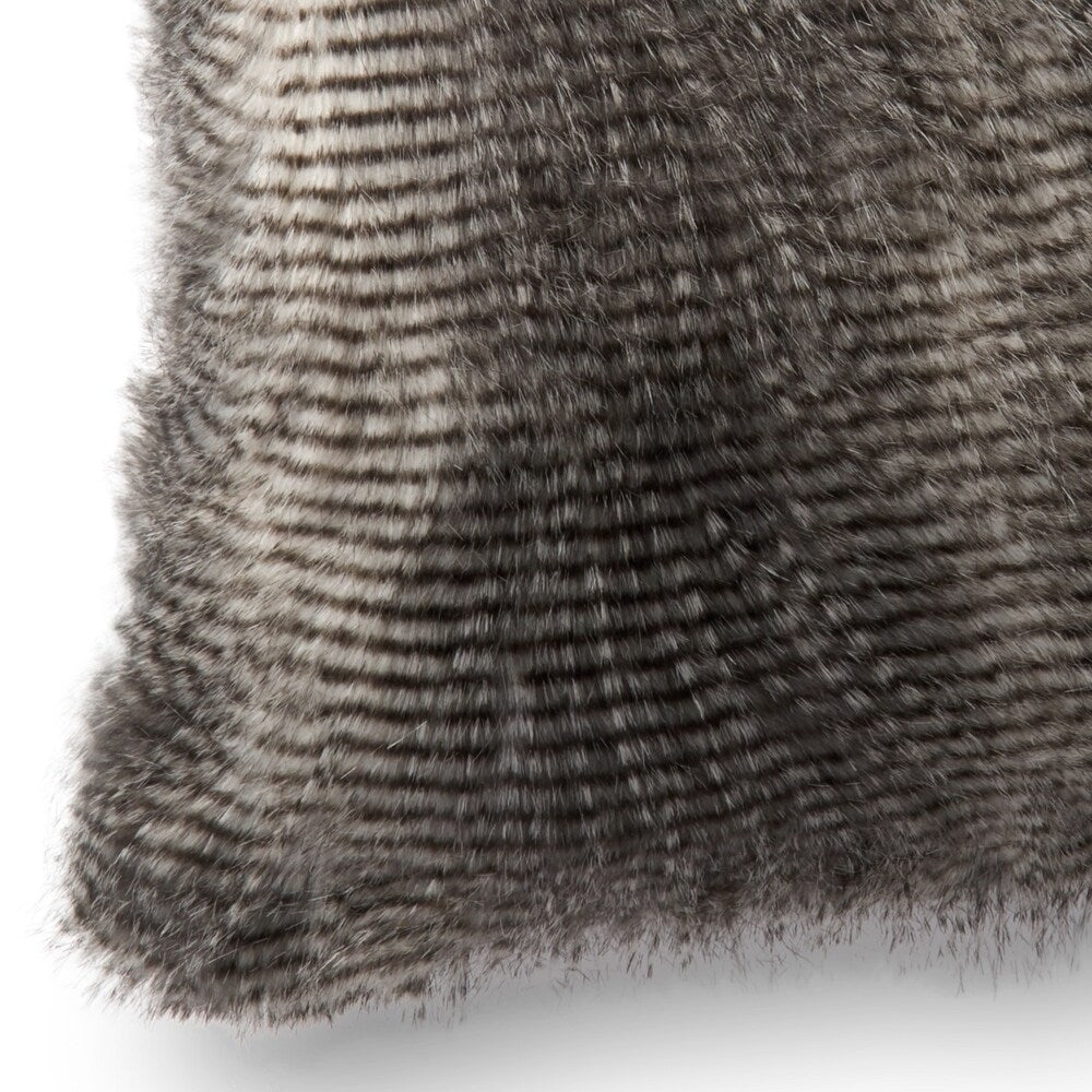 Faux-fur Grey Textured 22-inch Pillow Cover