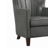 Faux leather Upholstered Wooden Accent Chair with Channel Tufting, Dark Gray and Brown