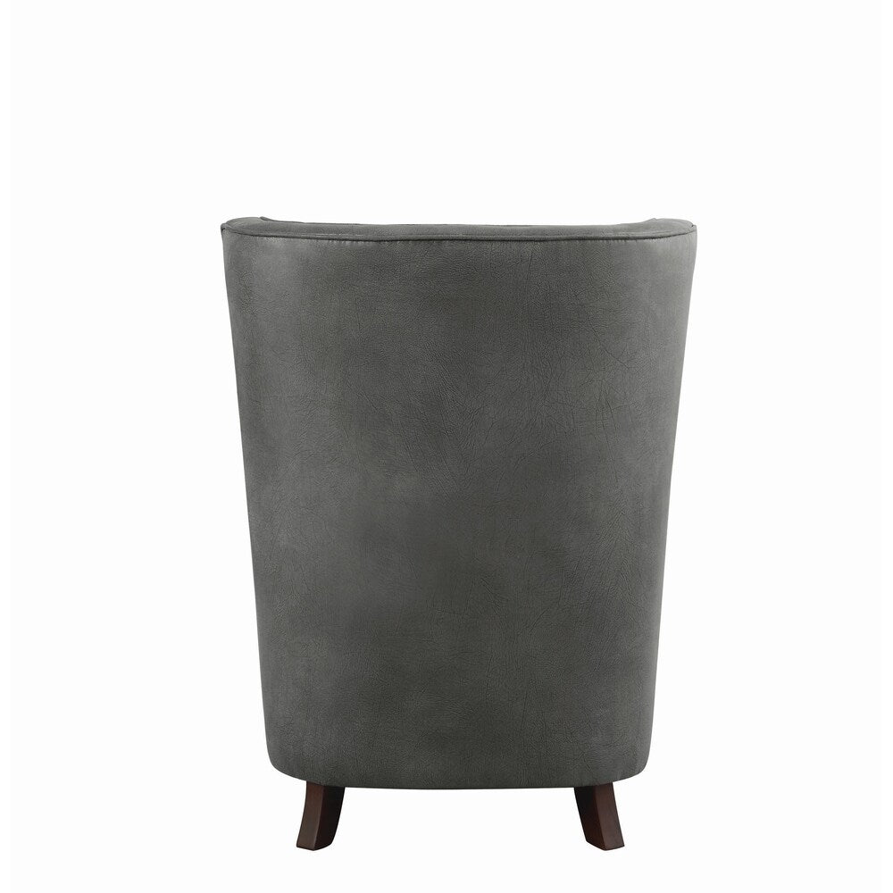 Faux leather Upholstered Wooden Accent Chair with Channel Tufting, Dark Gray and Brown