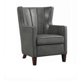 Faux leather Upholstered Wooden Accent Chair with Channel Tufting, Dark Gray and Brown