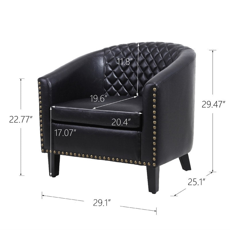 Faux leather bucket chairs, bathtub chairs with nail heads and solid wood legs