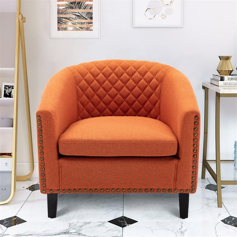 Faux leather bucket chairs, bathtub chairs with nail heads and solid wood legs