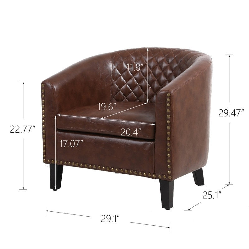 Faux leather bucket chairs, bathtub chairs with nail heads and solid wood legs