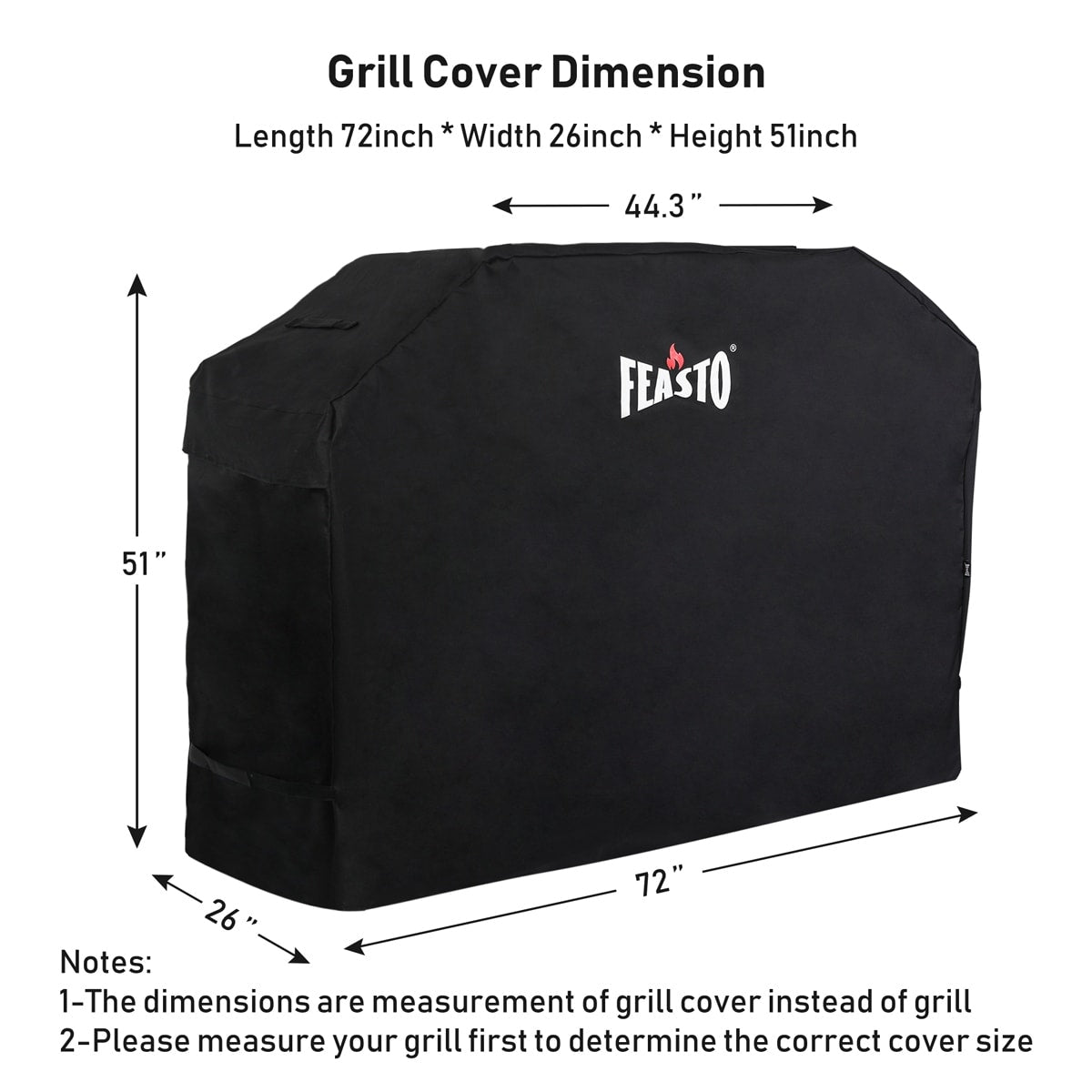 Feasto 55"-72" Heavy Duty BBQ Grill Cover for Outdoor Grill