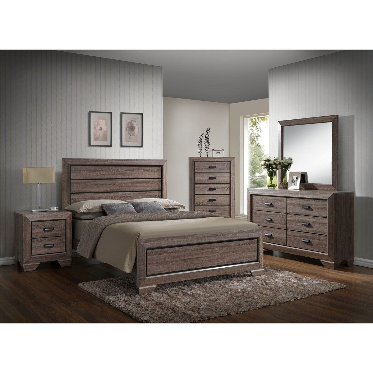 Federica 3 Piece Grayish Brown Panel Bedroom Set