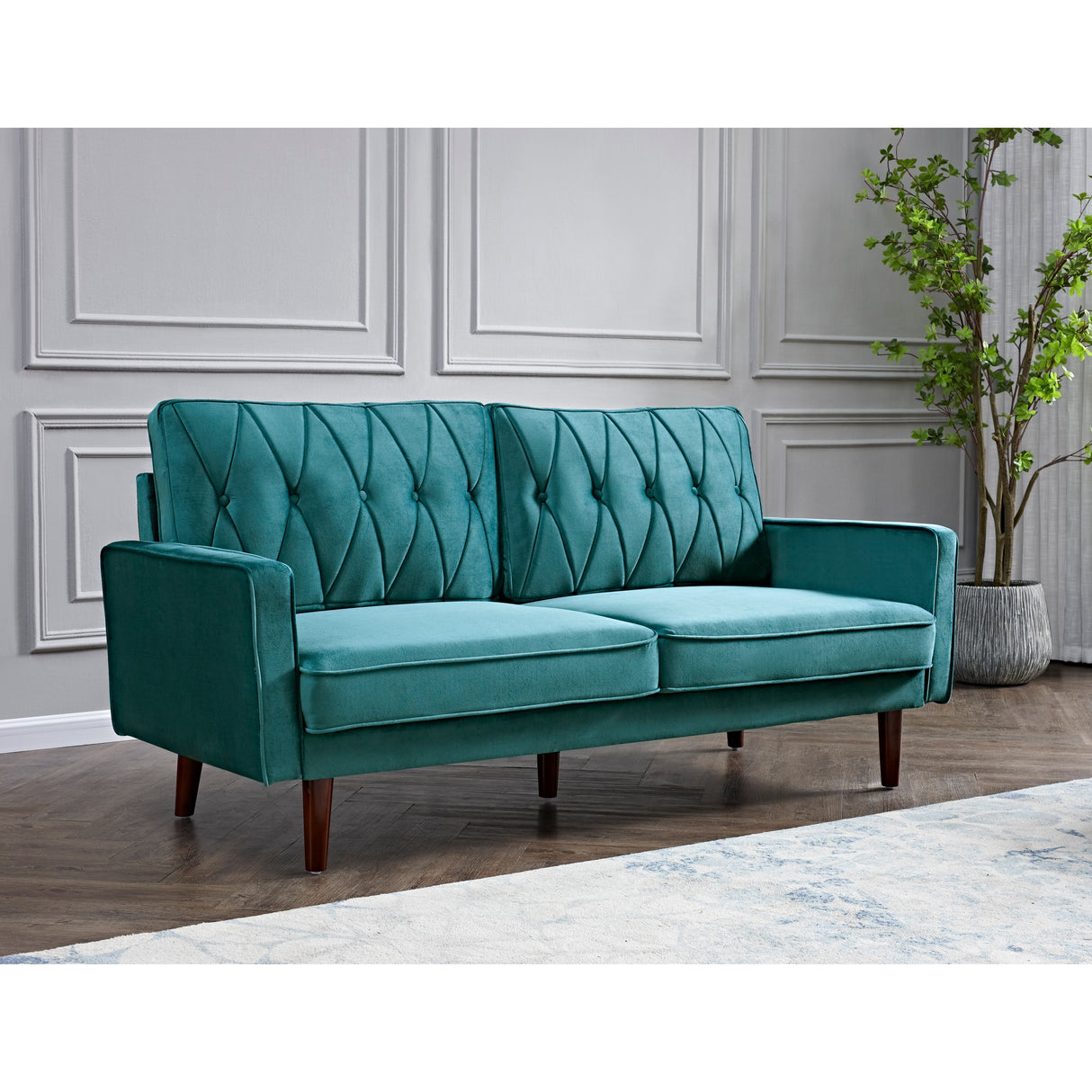 Feemster 69.3" Wide Velvet Tufted Cushion Back Sofa