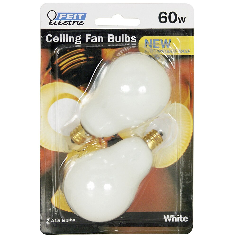 Feit Electric BP60A15C/W/CF 60 Watt White Ceiling Fan Light Bulb 2-count