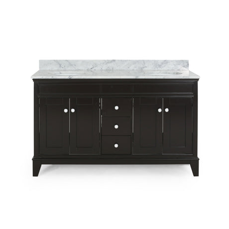 Feldspar 60'' Wood Double Sink Bathroom Vanity with Carrera Marble Top by Christopher Knight Home