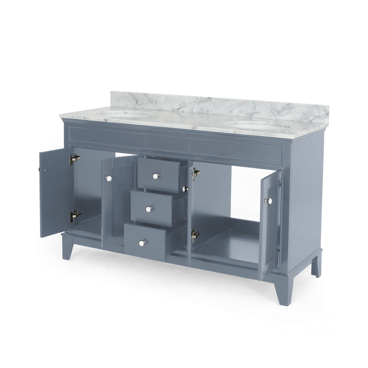 Feldspar 60'' Wood Double Sink Bathroom Vanity with Carrera Marble Top by Christopher Knight Home