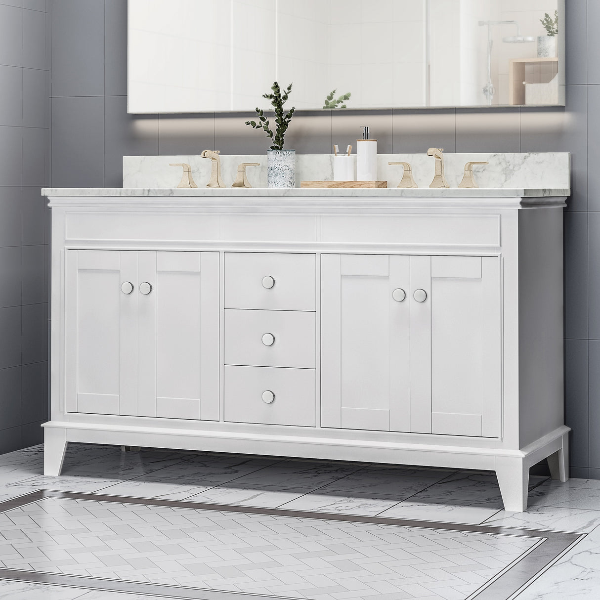 Feldspar 60'' Wood Double Sink Bathroom Vanity with Carrera Marble Top by Christopher Knight Home
