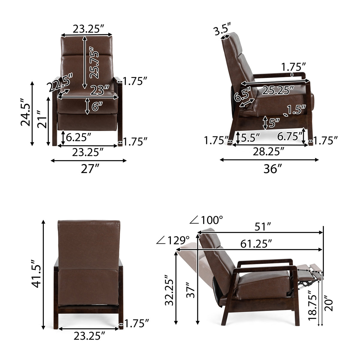 Fernhill Faux Leather Upholstered Pushback Recliner by Christopher Knight Home