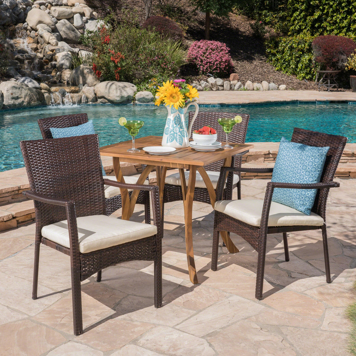 Ferris Acacia Wood and Wicker 5-piece Dining Set by Christopher Knight Home