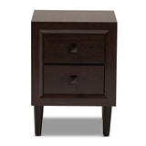 Feyan Mid-Century Modern Cherry Brown Finished 2-Drawer Wood Nightstand
