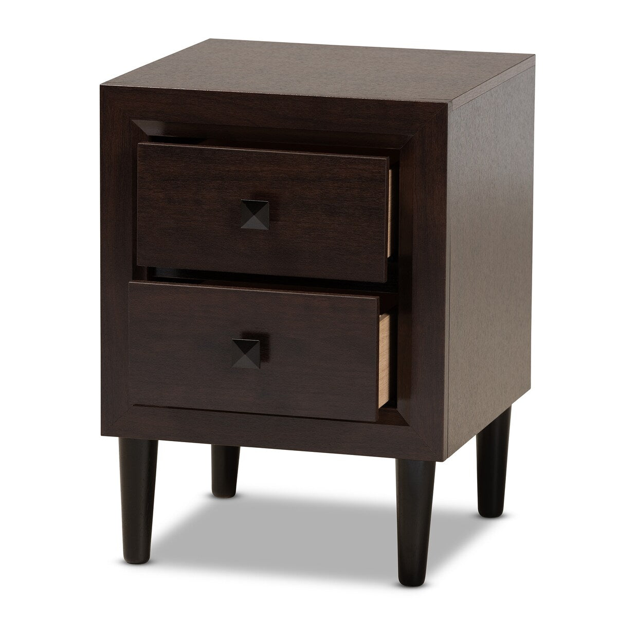 Feyan Mid-Century Modern Cherry Brown Finished 2-Drawer Wood Nightstand