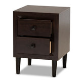 Feyan Mid-Century Modern Cherry Brown Finished 2-Drawer Wood Nightstand