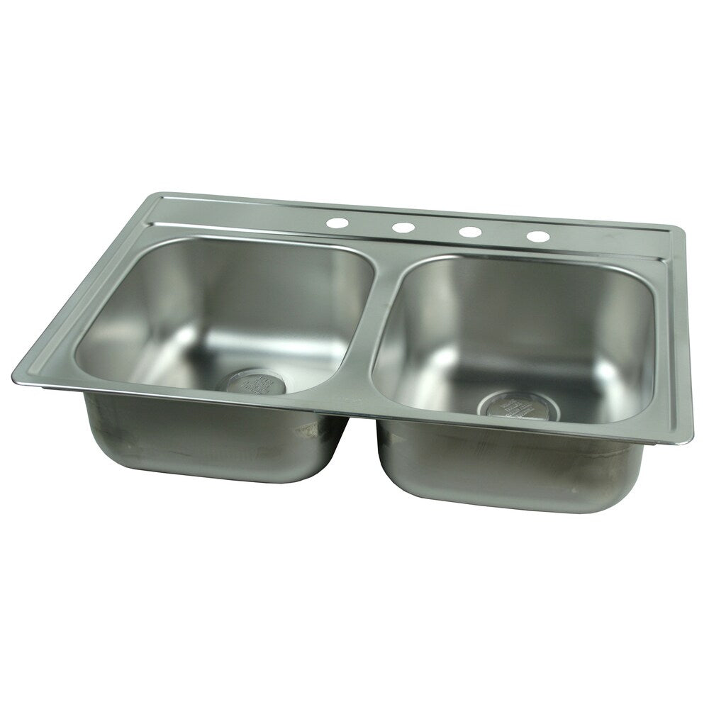 Fhp FDS804N 33" X 22" X 8" Satin Double Bowl Top Mount Kitchen Sink
