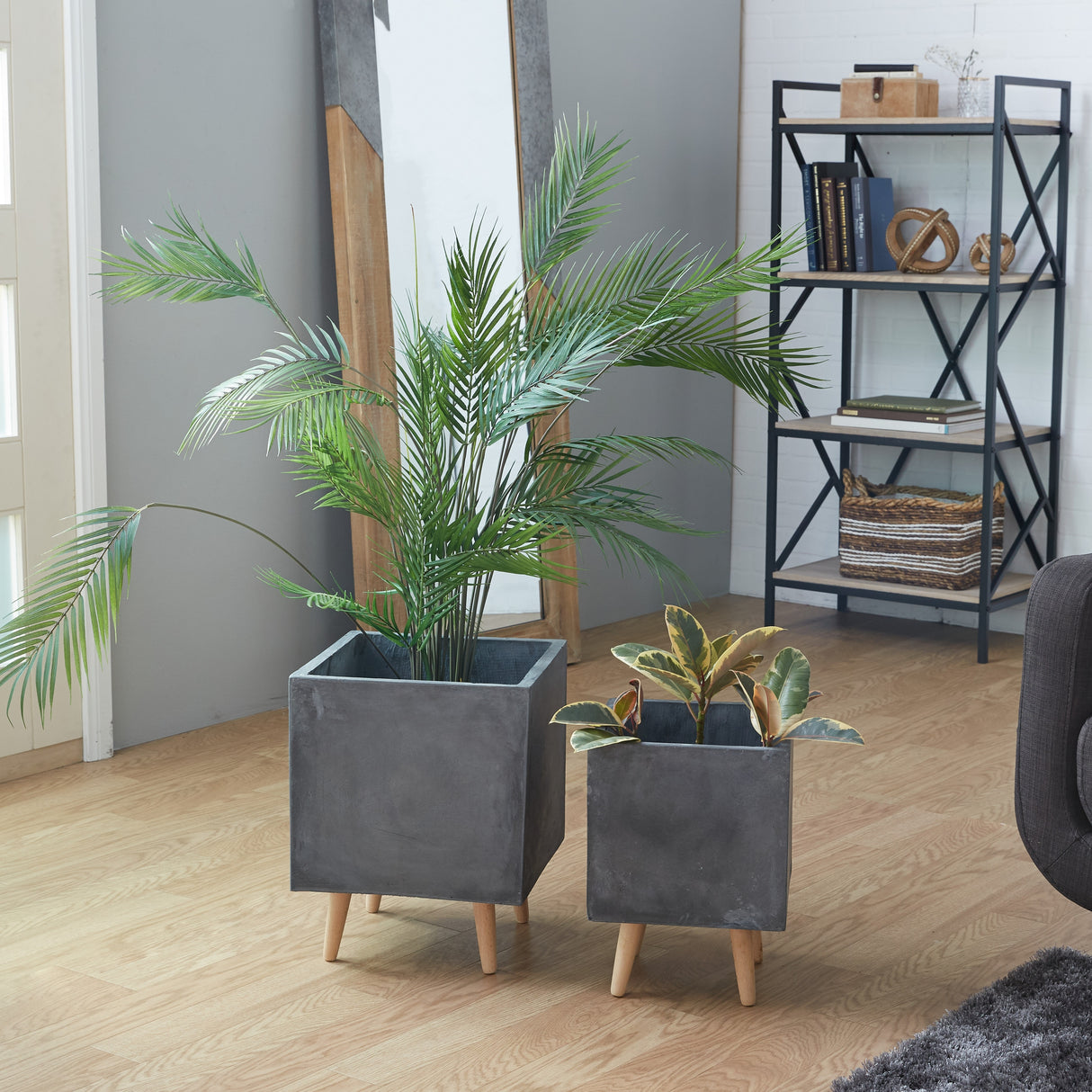 White Light Grey or Grey Fiber Clay Boho Modern Planter Pot (Set of 2) - S/2 15", 18"H