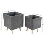 White Light Grey or Grey Fiber Clay Boho Modern Planter Pot (Set of 2) - S/2 15", 18"H