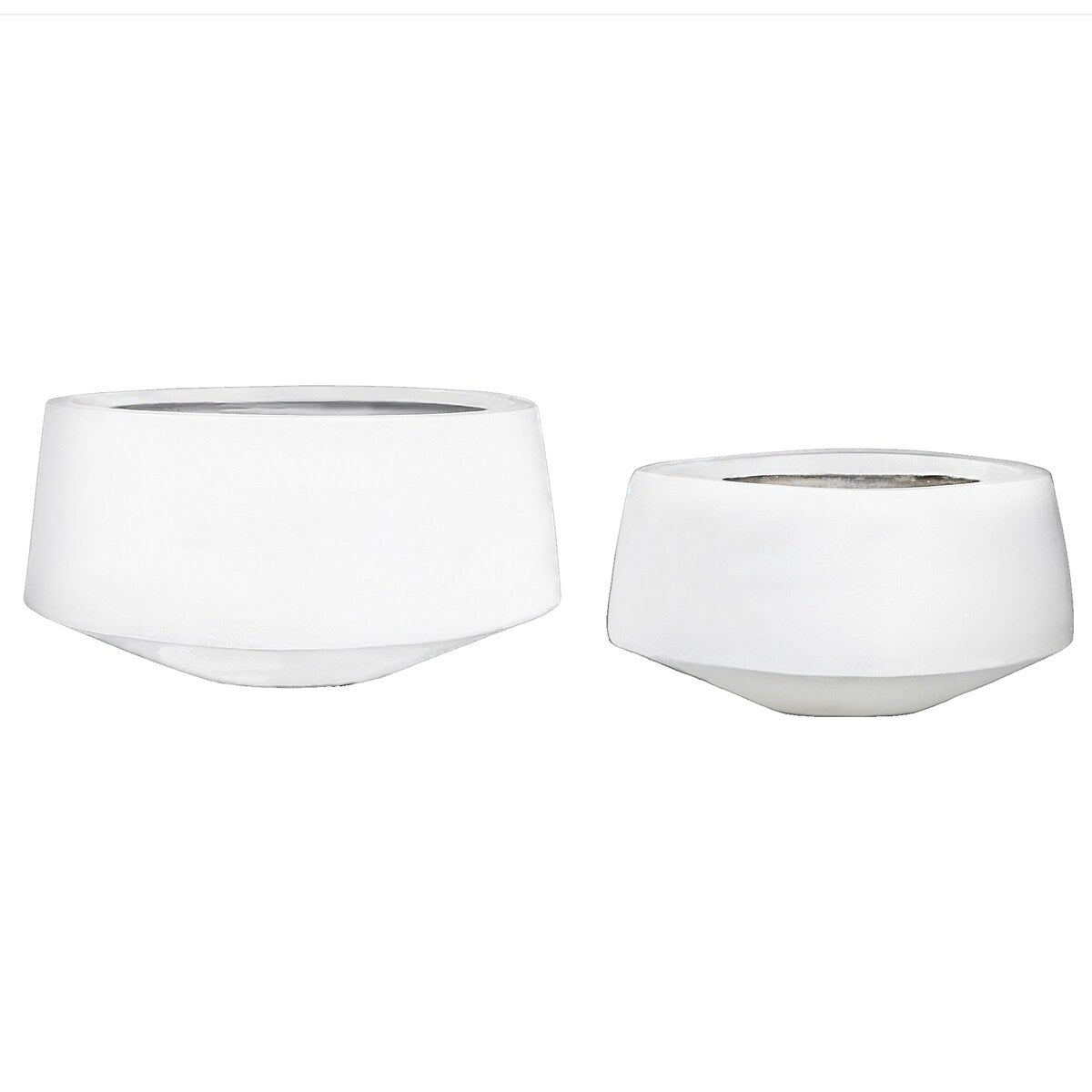 Fiberstone Round Planter with Tapered Base, Set of 2, White