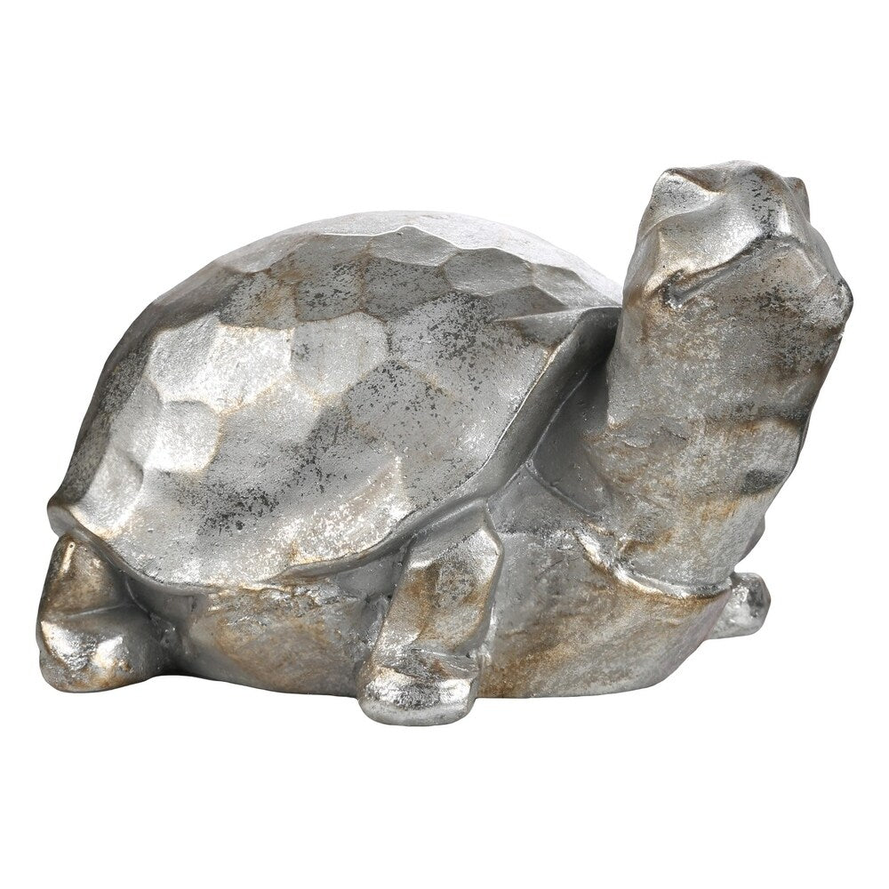 Fiberstone Turtle Statue with Hammered Design,Distressed Silver Finish