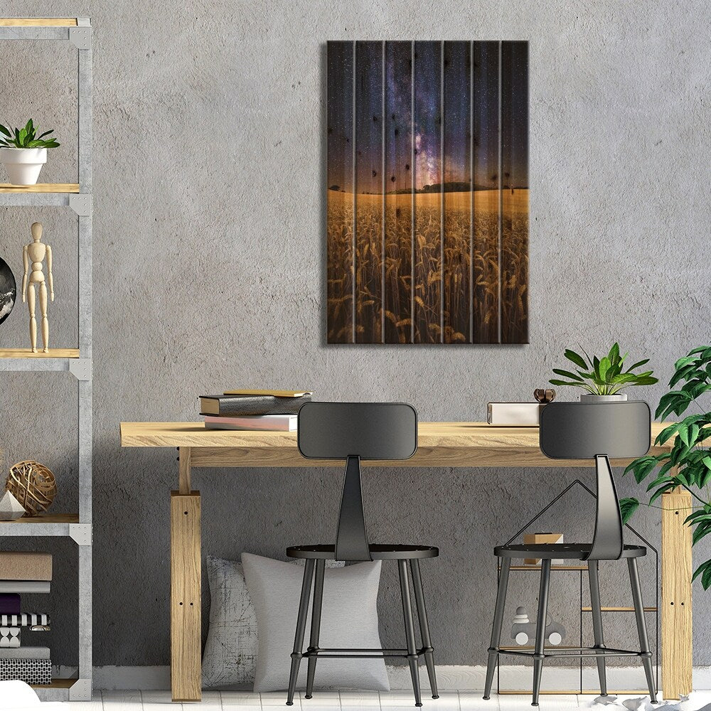 Fields Of Gold - The Milky Way Over A Field Of Wheat Print On Wood by Chad Powell - Multi-Color