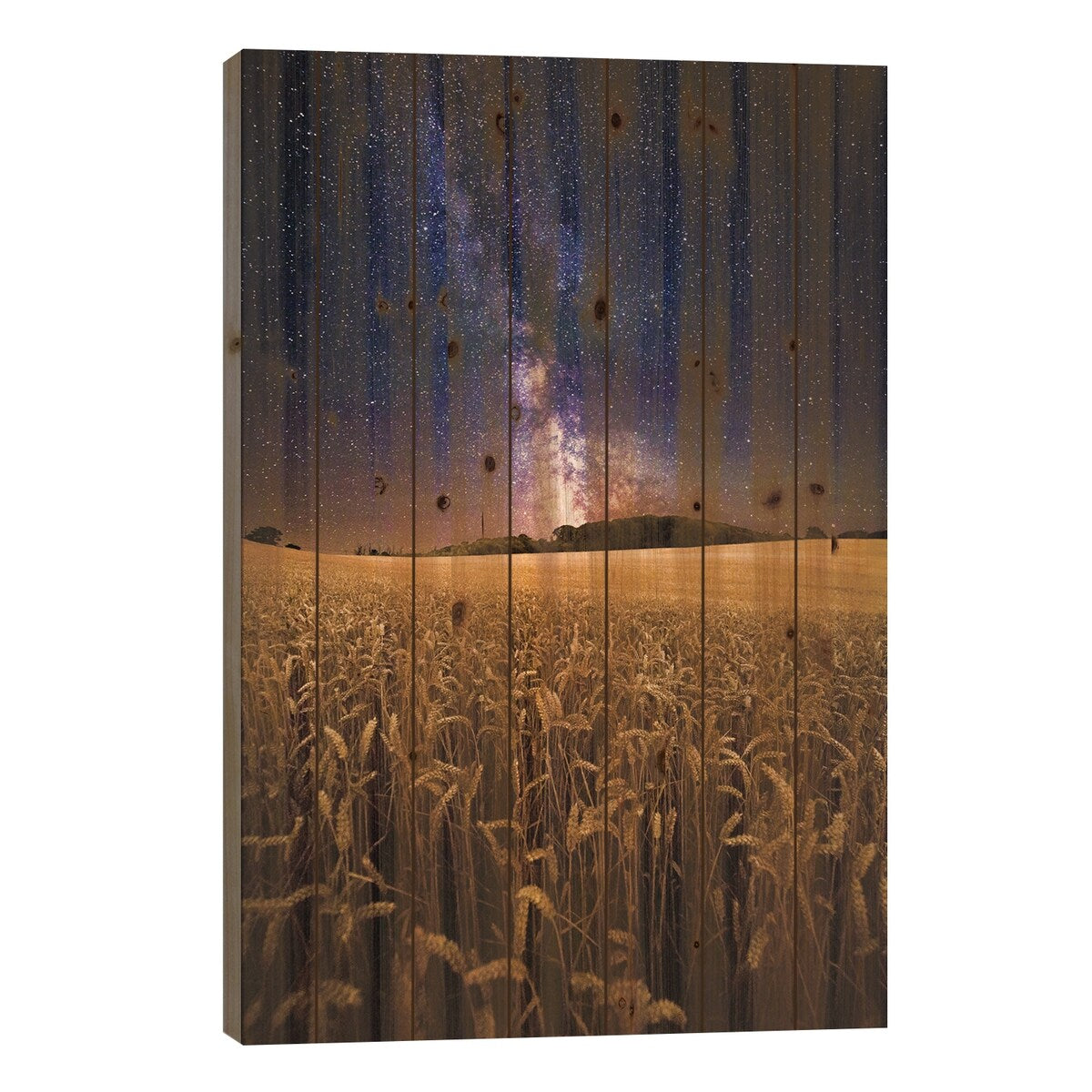 Fields Of Gold - The Milky Way Over A Field Of Wheat Print On Wood by Chad Powell - Multi-Color