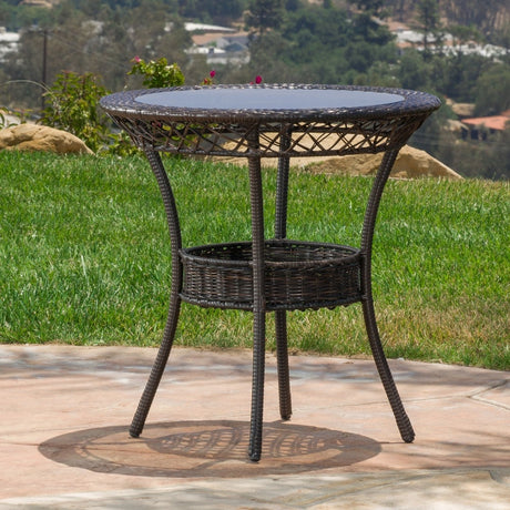 Figi Outdoor 27-inch Wicker Glass Table by Christopher Knight Home - 27.75"W x 27.75"D x 27.5"H
