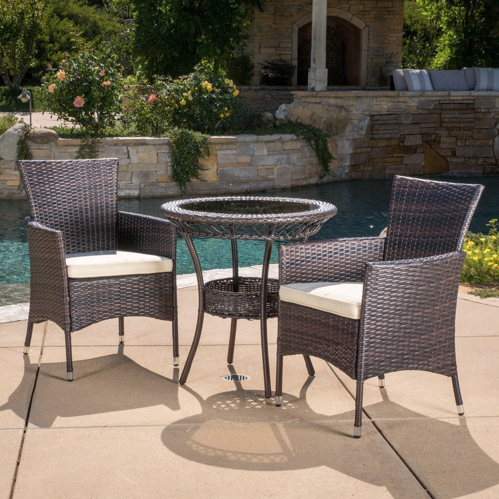 Figi Outdoor 27-inch Wicker Glass Table by Christopher Knight Home - 27.75"W x 27.75"D x 27.5"H