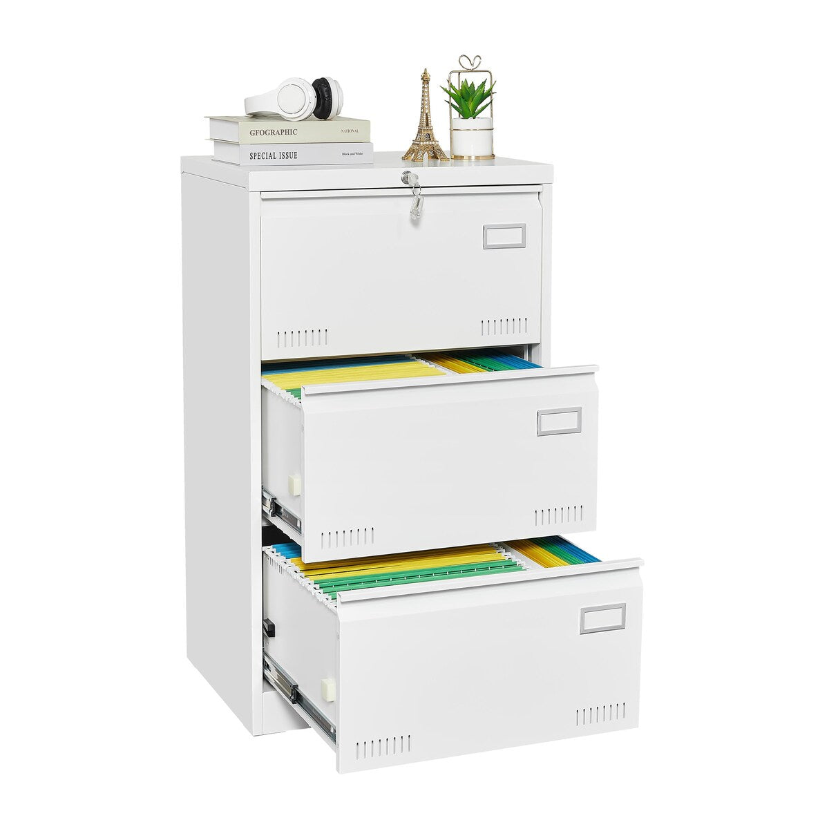 Filing Cabinet Lateral File Cabinet 3 Drawer,Locking Metal File Cabinets Three Drawer, Office Filing Cabinet with Lock Drawers