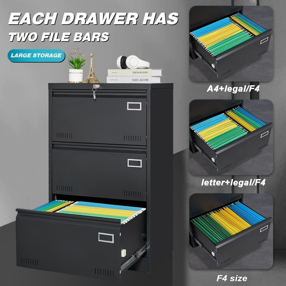 Filing Cabinet Lateral File Cabinet 3 Drawer,Locking Metal File Cabinets Three Drawer, Office Filing Cabinet with Lock Drawers