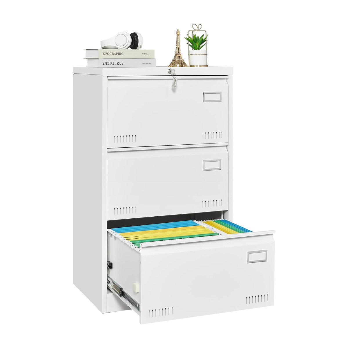 Filing Cabinet Lateral File Cabinet 3 Drawer,Locking Metal File Cabinets Three Drawer, Office Filing Cabinet with Lock Drawers
