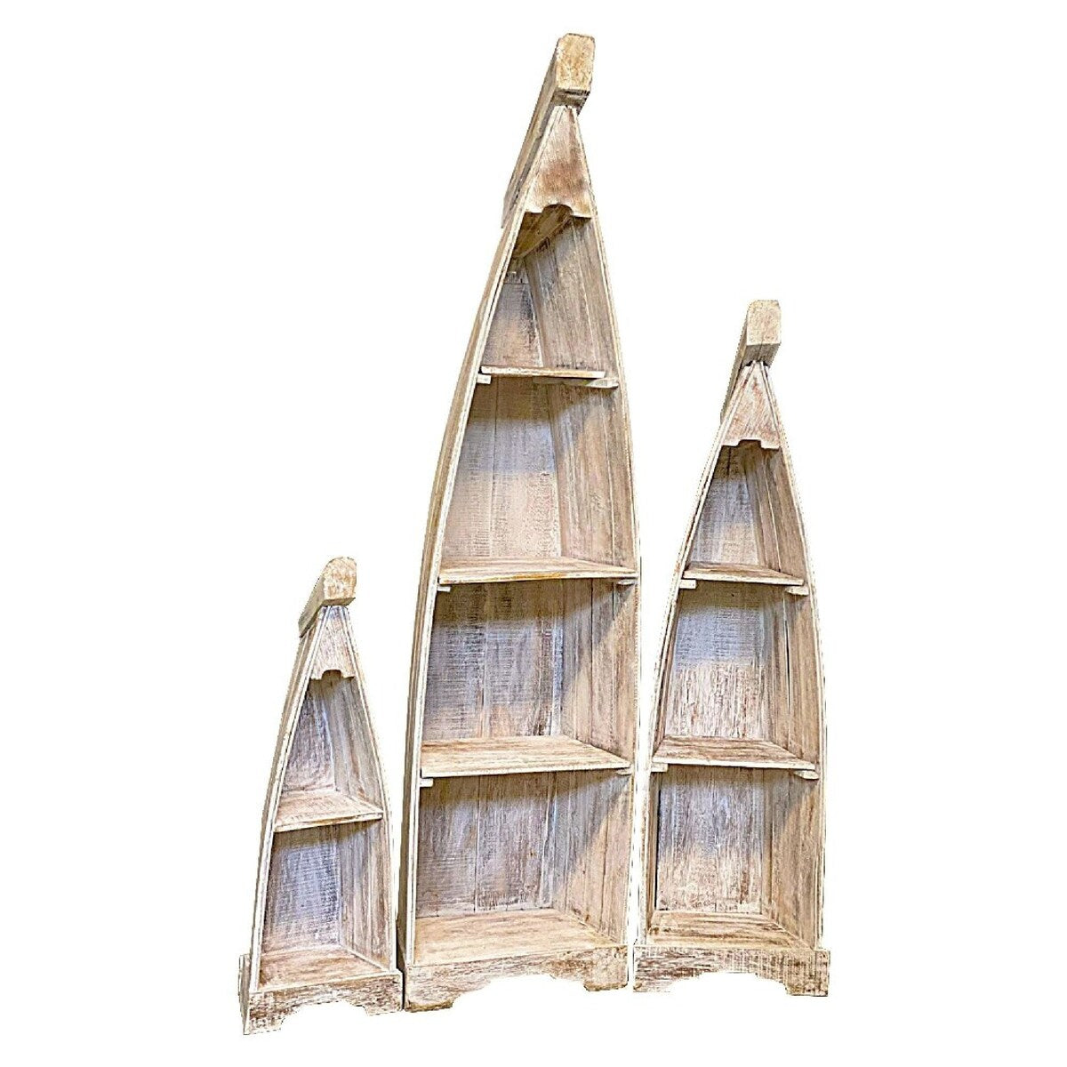 Fin 3 Piece Wood Rack Shelves, Boat, Nautical, Distressed Washed Brown