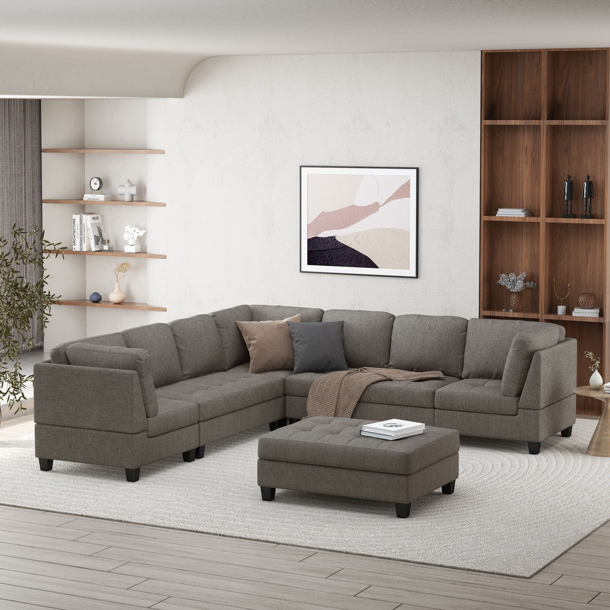 Findon Fabric 7 Seater Tufted Sectional Sofa by Christopher Knight Home