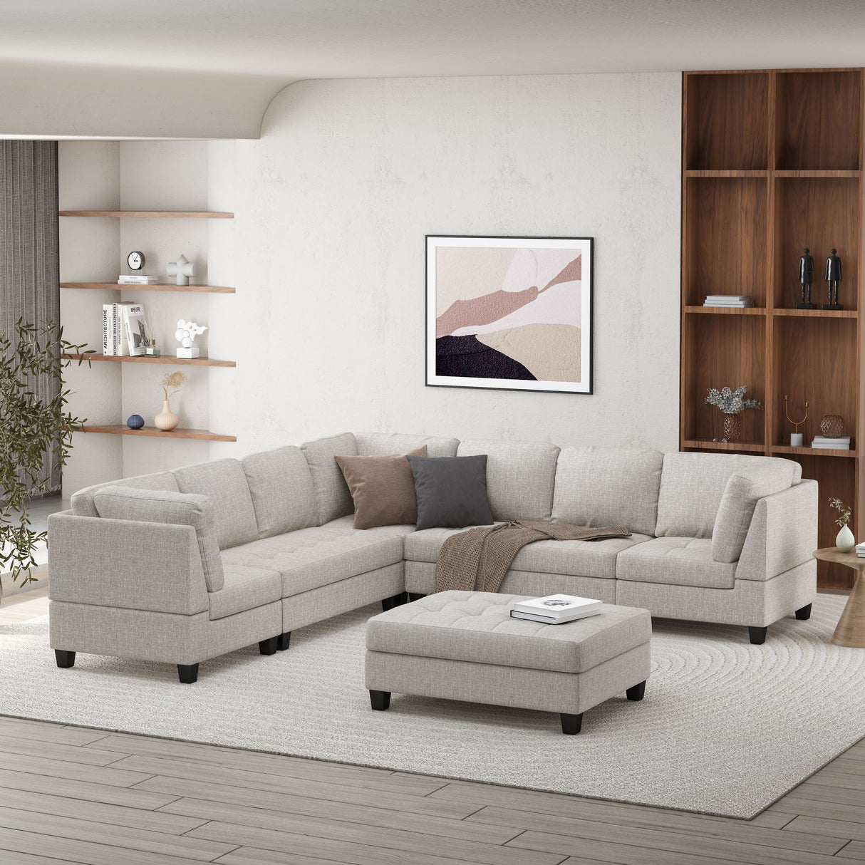 Findon Fabric 7 Seater Tufted Sectional Sofa by Christopher Knight Home
